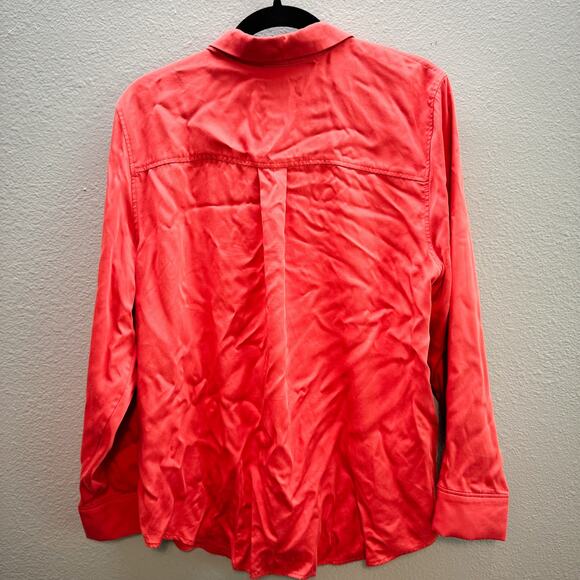 Chico's Rust Red Orange Sand Wash Satin Button Front Pocket Shirt - Size 2 or L - Picture 6 of 8